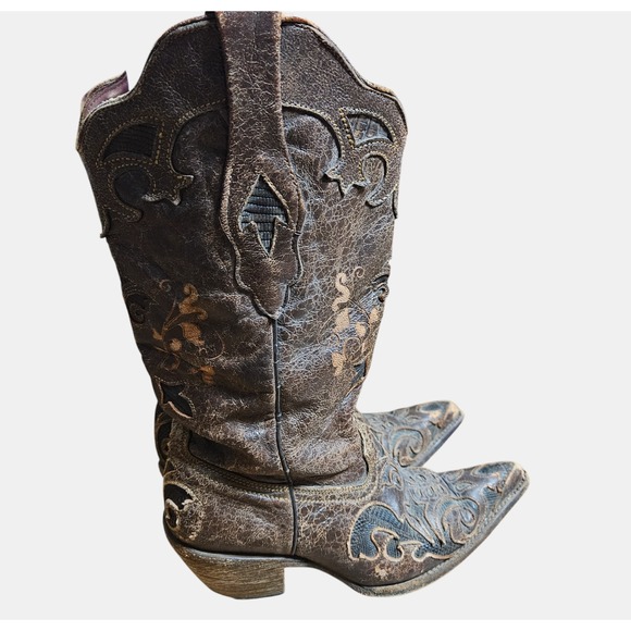 Corral Womens Vintage Lizard Inlay Snip Toe Western‎ Boots 6 M Cowgirl C2109